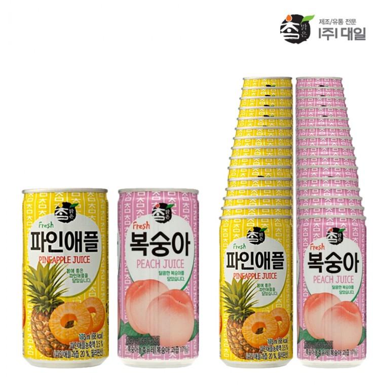 대일 참맑은 파인애플+복숭아 혼합 175ml x (각15개)총30개 파인애플맛 복숭아음료 캔음료 혼합세트