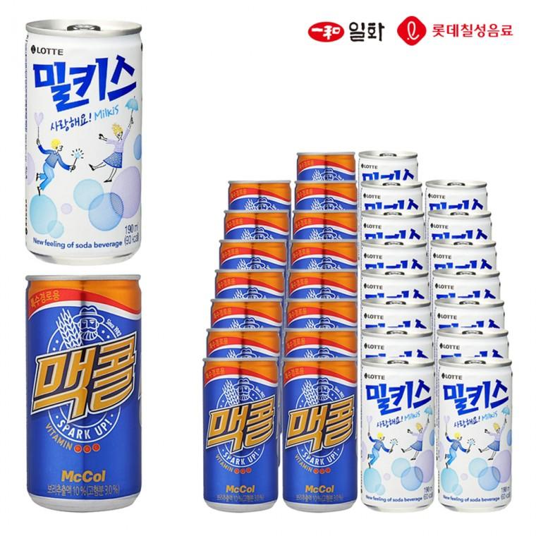 맥콜190 밀키스190ml x 각15개(총30개) 탄산음료 캔음료 혼합캔음료 사무실간식