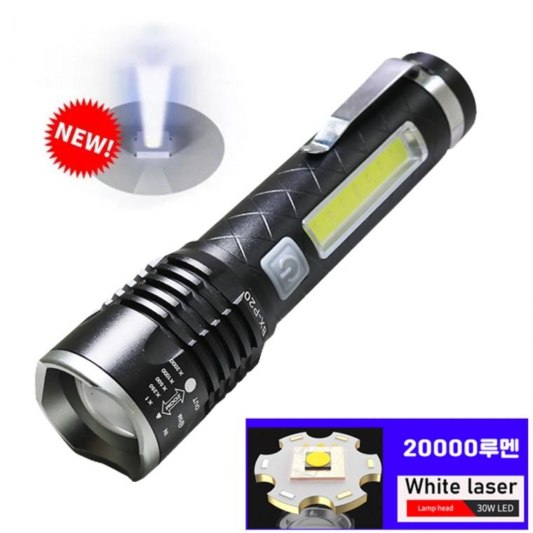 White Laser LED 충전식 줌 야외 라이트 랜턴 손전등 후레쉬 P20 아X