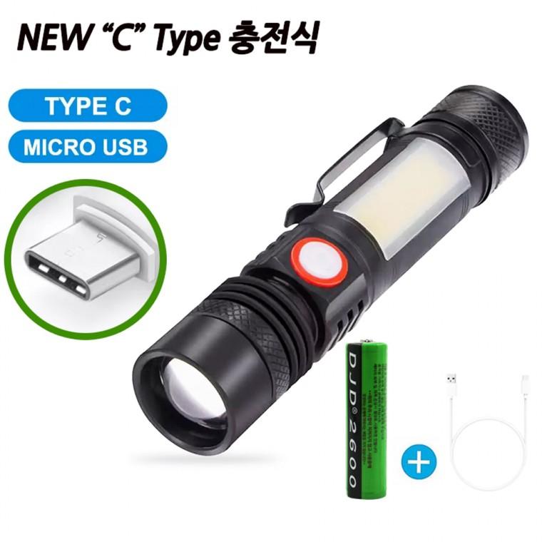 NEW LED COB 캠핑 야외 줌 서치 라이트 랜턴 손전등 후레쉬 C타입충전 518C 아X