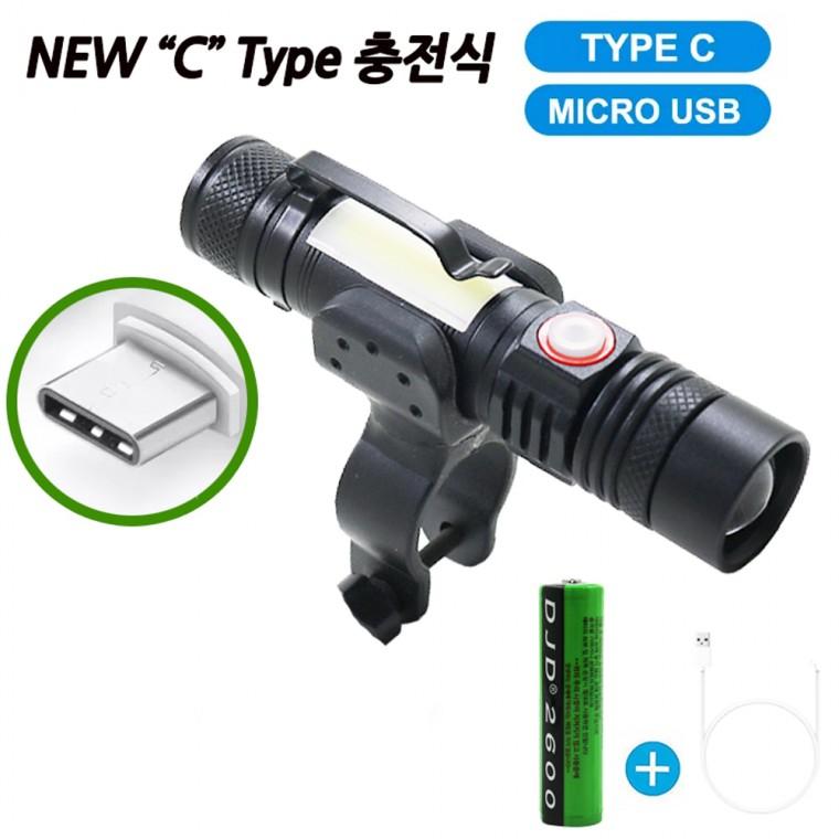 NEW LED 충전식 자전거 줌 라이트 랜턴 전조등 안전등 COB 멀티 C타입 518C전조등