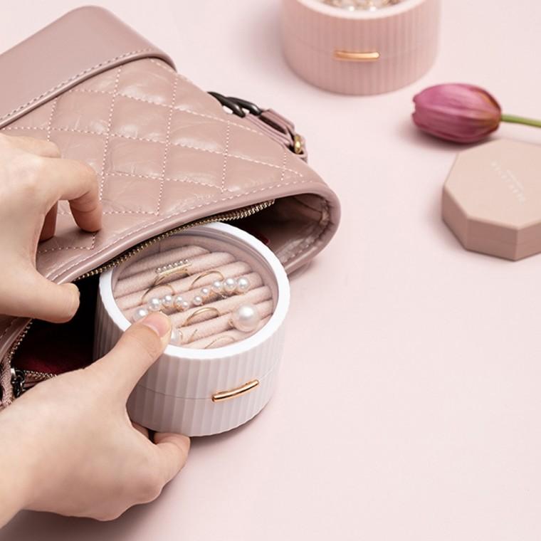 럭셔리 휴대 미니 보석함 원형 투명 러블리 수납 정리 보관 반지 귀걸이 팔찌 보관함