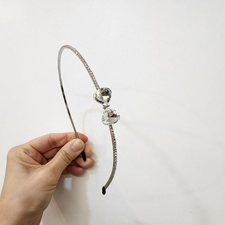 여성 실버 보석 헤어밴드 리본 큐빅 데일리 머리띠