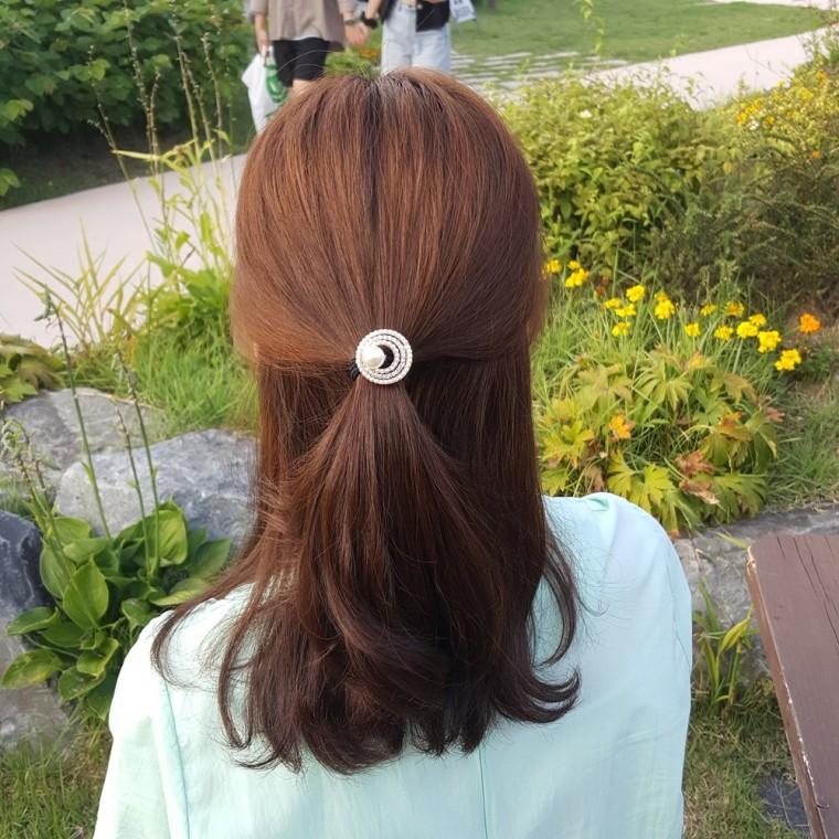국산 트리플 큐빅 진주 방울 명품 머리 헤어 고무줄 로우번 포니테일 머리끈