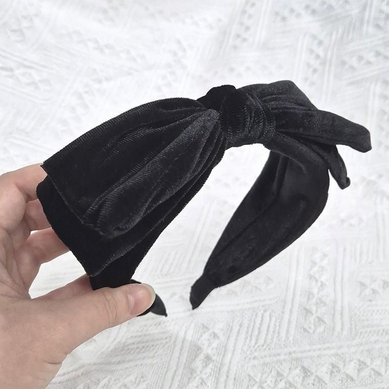 블랙 벨벳 리본머리띠 헤어밴드 악세서리 와이드 두꺼운 머리띠