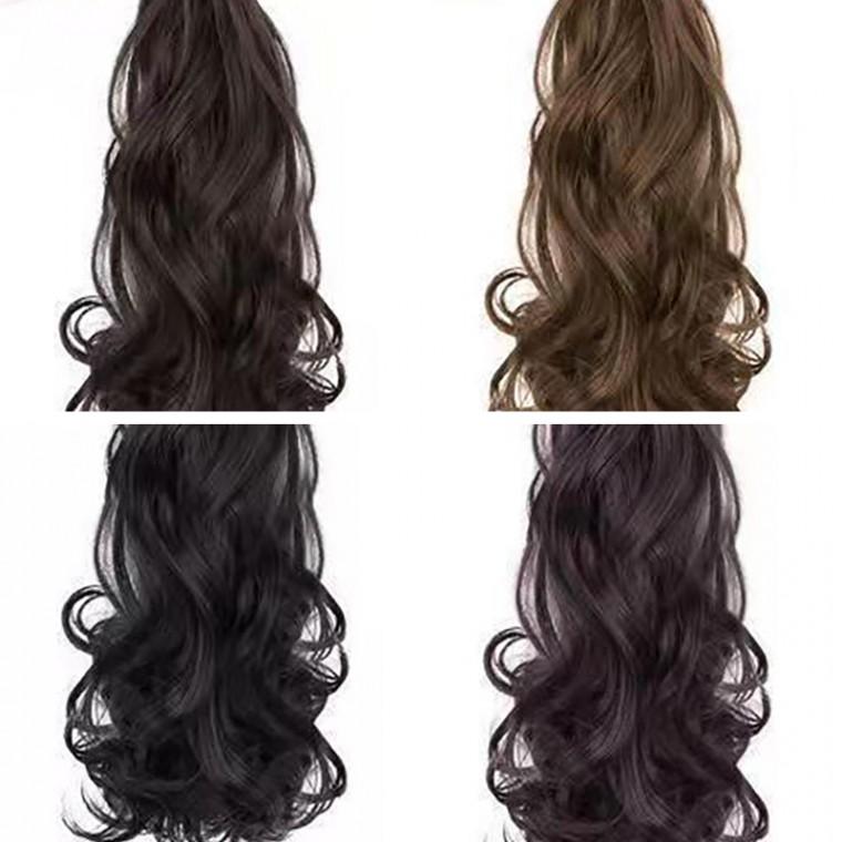 롱 헤어 붙임머리 똑딱이 웨이브 가발 3개 세트 60cm