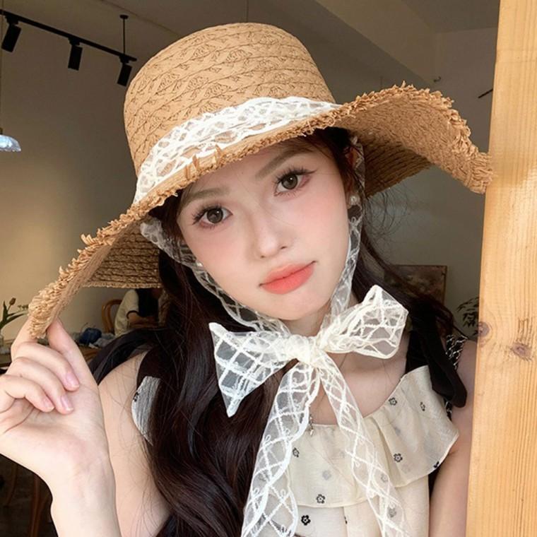 [엠에스] MS24070 샤랄라 리본 밀짚모자/여름모자/바캉스모자/여성모자/접이식모자/지사모자/라피아모자