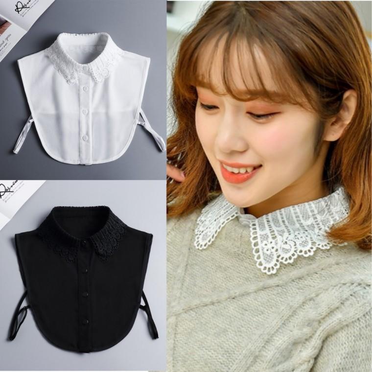 세로 레이스 카라 페이크 셔츠