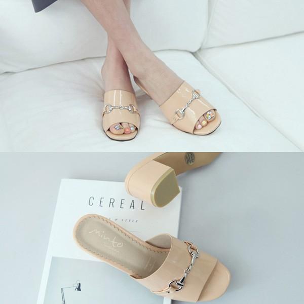6cm 미들힐 에나멜 홀스빗 뮬슬리퍼