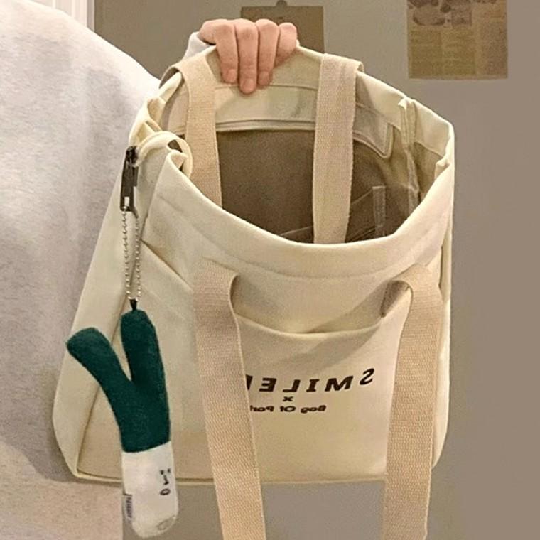 학생 캐주얼 캔버스 가방 더블레이어 두꺼운 숄더백