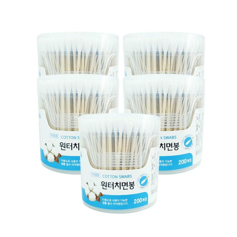 이지앤 원터치면봉 200P(원통)-5개 나무면봉 멸균 유아 고급면봉 원통면봉