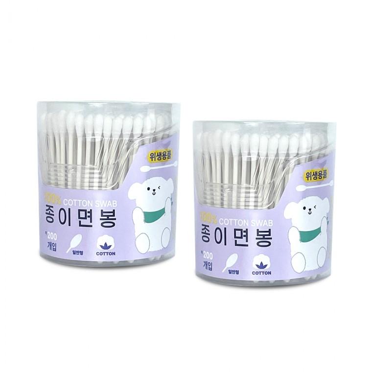 이지앤 종이면봉 200p(원통)-2개 원통면봉 멸균면봉 종이면봉 고급면봉