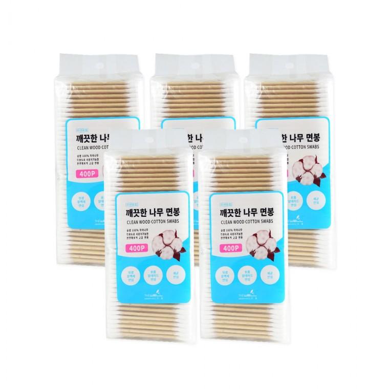 더웰 깨끗한나무면봉 400P(포리백)-5개 나무면봉 멸균 유아 고급면봉