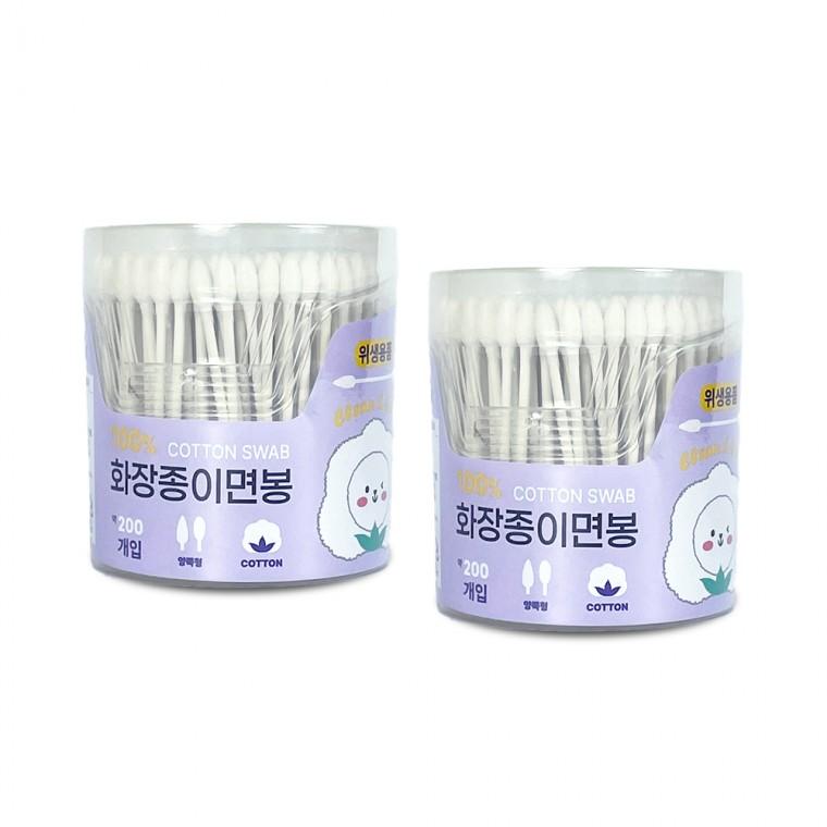 이지앤 화장종이면봉 200P(원통)-2개 원통면봉 멸균면봉 종이면봉 메이크업 고급면봉