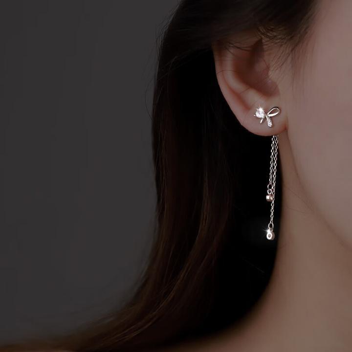 s925 리본 체인 드롭 귀걸이
