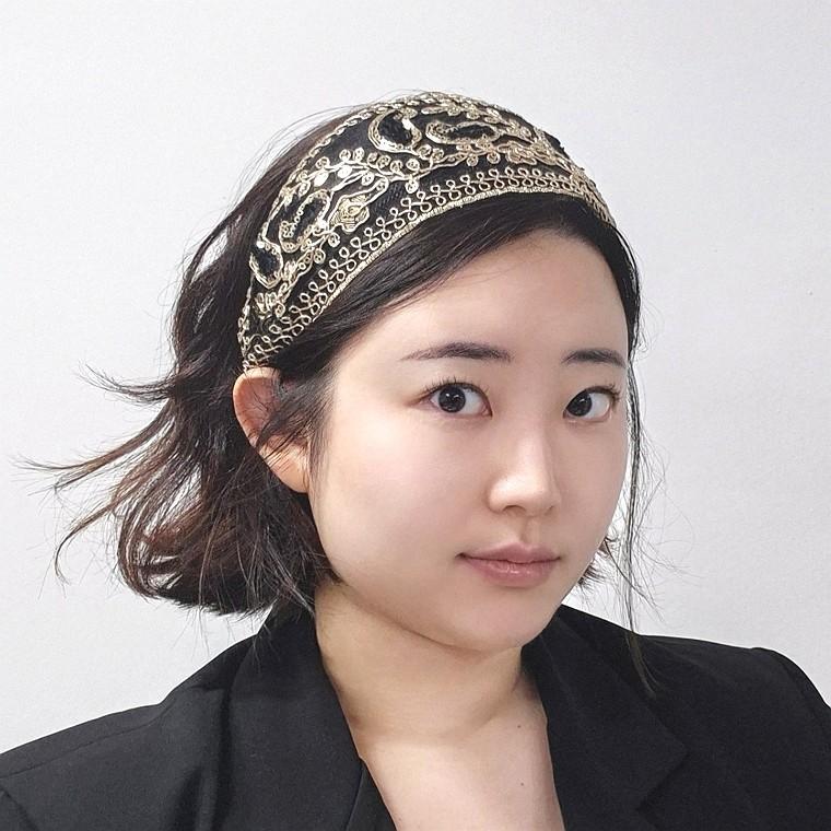 우아한 시퀸 레이스 헤어밴드 골드 망사 머리띠 화려한 헤어소품