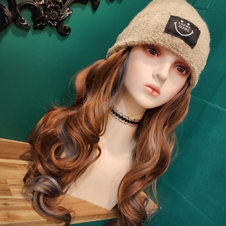 편리한 비니일체형 브라운 그레이브릿지 모자가발