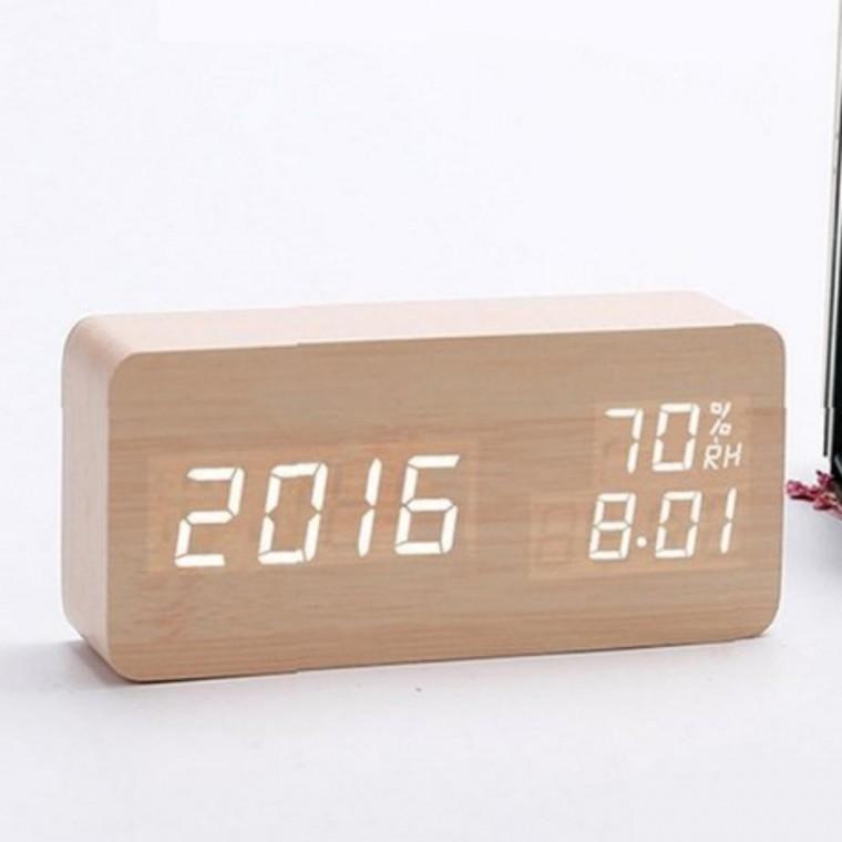 우드 디지털 알람시계 온습도 LED 탁상시계 원목 인테리어 소품 LED알람시계 테이블시계 온습도시계