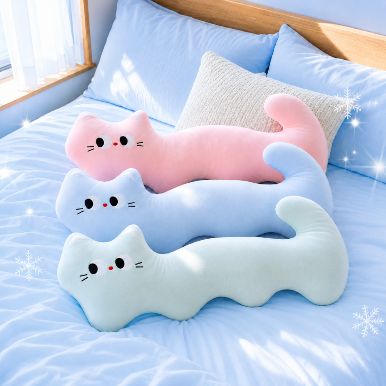 냉감 고양이 바디필로우 여름 쿨링 롱쿠션 대형 안고자는베개 캐릭터 인형 침대 숙면