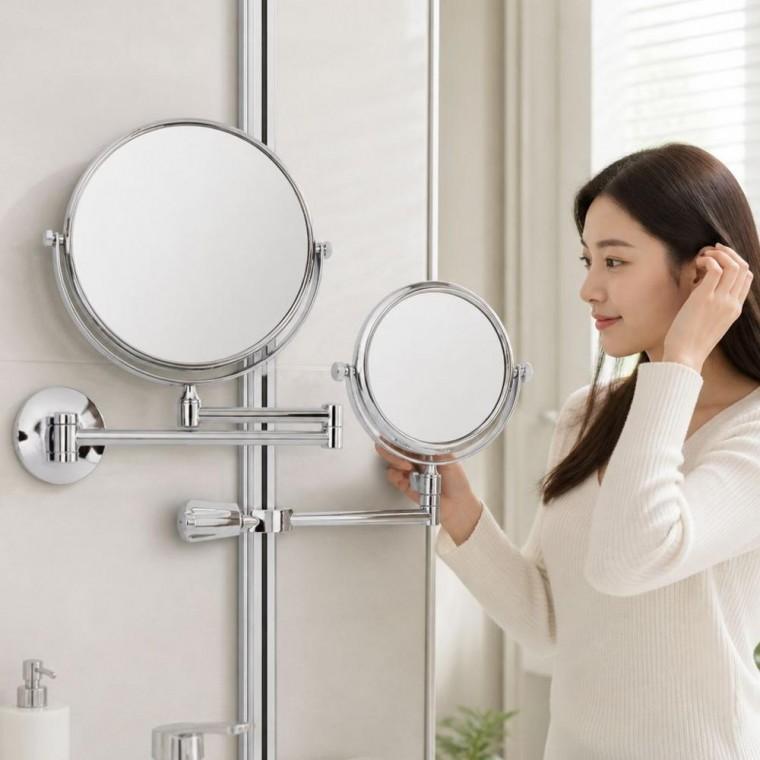 화장실 확대 거울 벽면 부착형 원형 욕실 면도용 미러