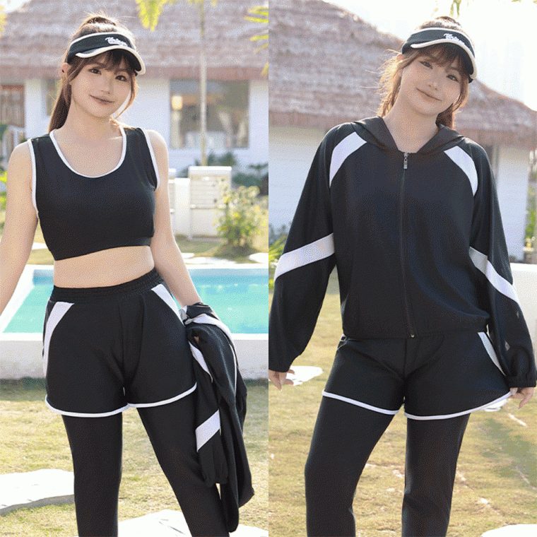 (빅사이즈 3PCS)웨이브온 집업 래쉬가드 세트