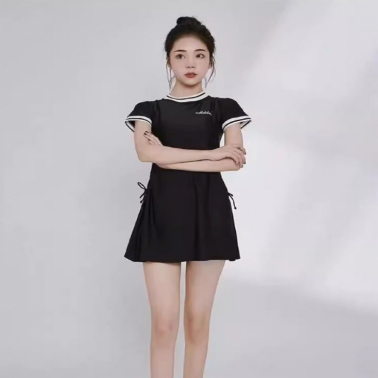 스포티 카라 배색 반팔 스커트 투피스 수영복 여성 래쉬가드 체형커버