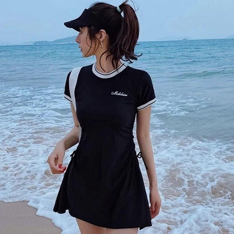 EAS 스포티 카라 배색 반팔 스커트 투피스 수영복 DA-1008930