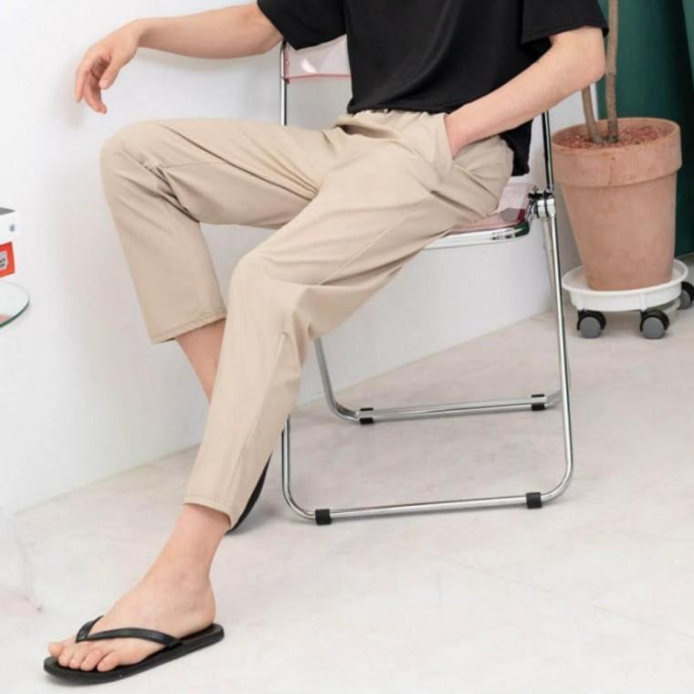 남성 세미 캐주얼 면바지 일자 팬츠 일P 여름 긴바지 허리밴딩