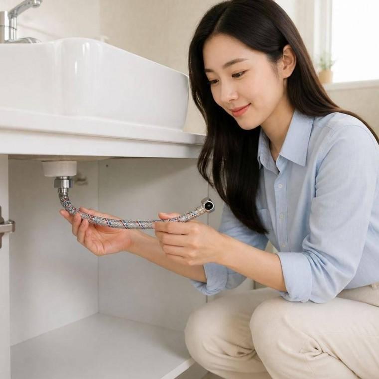 수도관 세면대 수전 줄 연결 화장실 부속품 급수관 호스