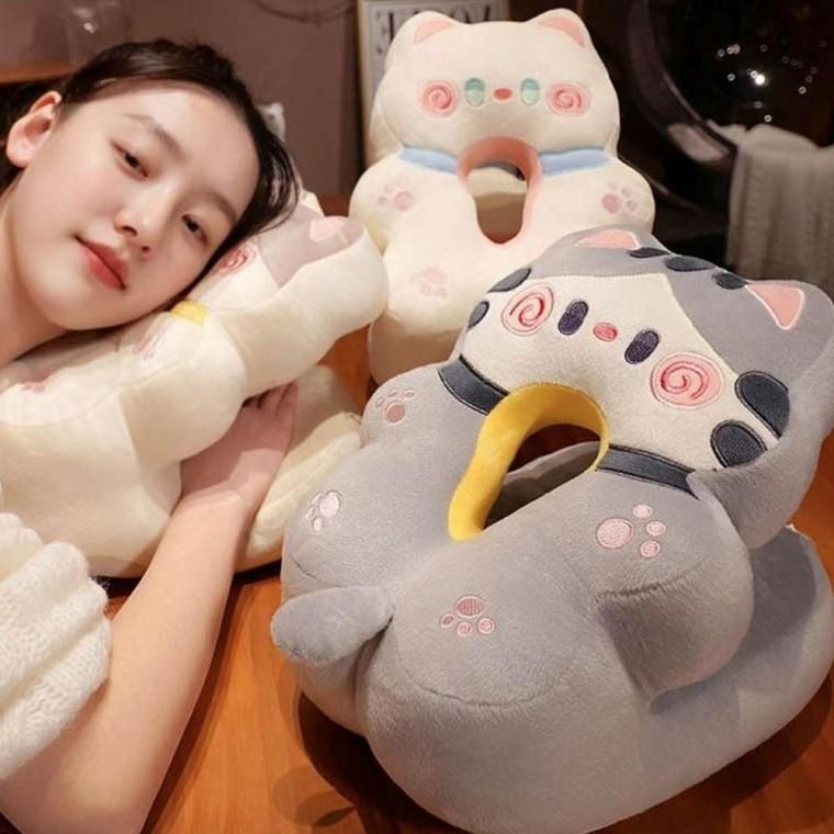고양이 모양 낮잠 쿠션 사무실 학교 목 베개 캐릭터 여행용 쿠션