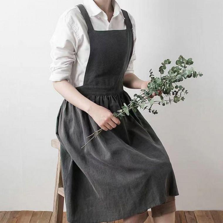 실용적인 포켓 내츄럴 워싱 원피스 앞치마 주방 꽃집 카페 어린이집 다용도
