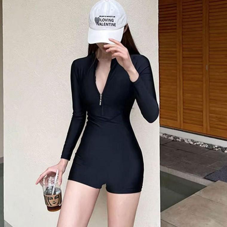 여성 올블랙 집업 래쉬가드 체형커버 수영복 비치웨어