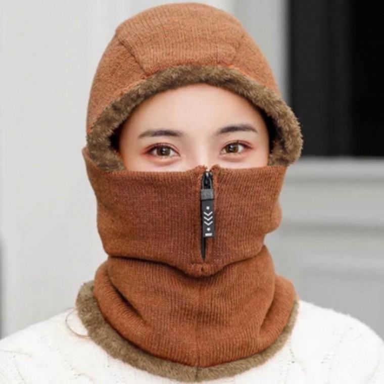 집업 넥워머 모자 브라운 얼굴가리개 겨울넥워머