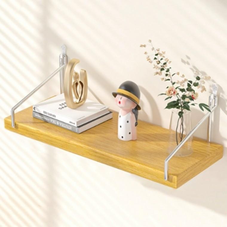 무타공 벽선반 60x19.5cm 내추럴우드 욕실수납 접착식선반