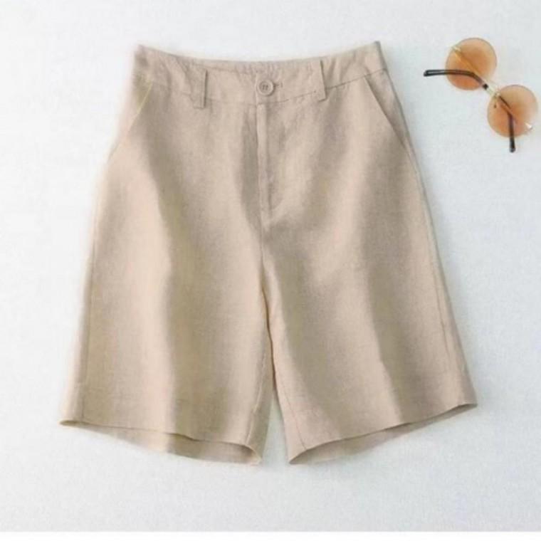 여성 여름 린넨 마 반바지 허리 뒷밴딩 기본핏 데일리 슬랙스 팬츠