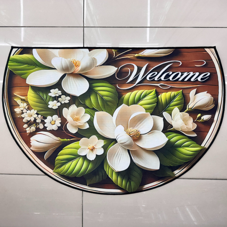 웰컴 플라워 반원 발매트 포인트 러그 90x60cm 식당 카페 미용실 인테리어