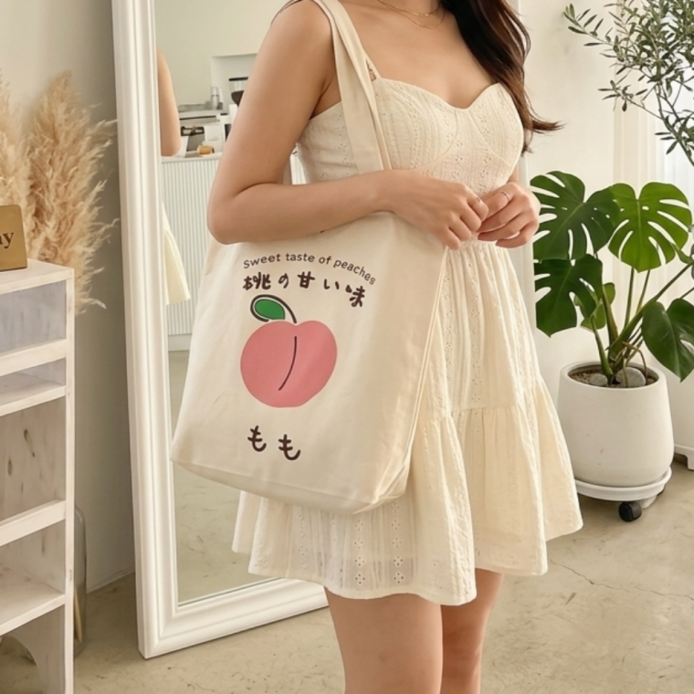 휘뚜루마뚜루 일본감성 모모 복숭아 캔버스백 가방 (B타입)