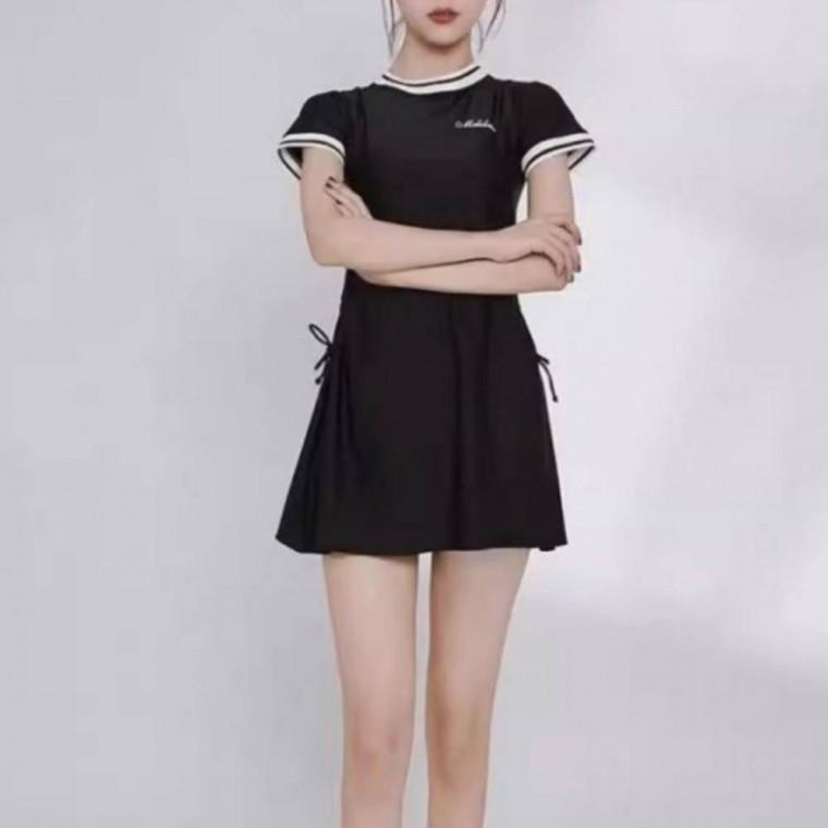 투피스 반팔 해변 스포티 여성 비키니 래쉬가드 배색 수영복