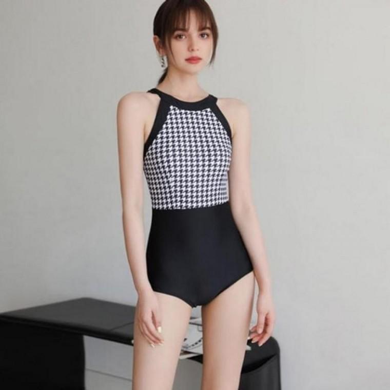 체크 모노키니 여성수영복 비치웨어 원피스수영복