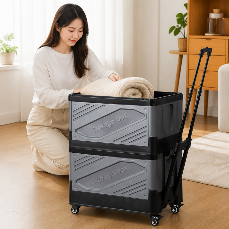 캠핑용 수레 캐리어 이동식 접이식 수납함 박스 카트 구르마 웨건 40L