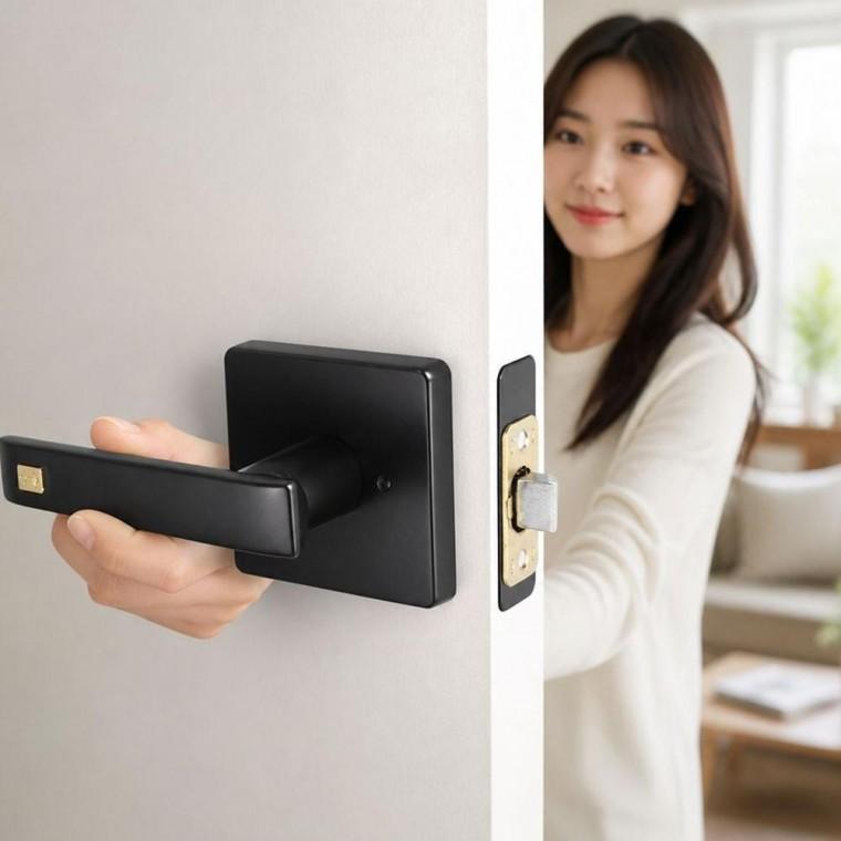 방문 손잡이 블랙 볼트형 실린더 도어락 화장실 문고리